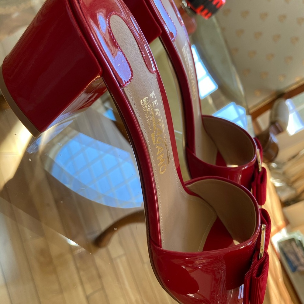 Never worn Salvatore Ferragamo red patent mule